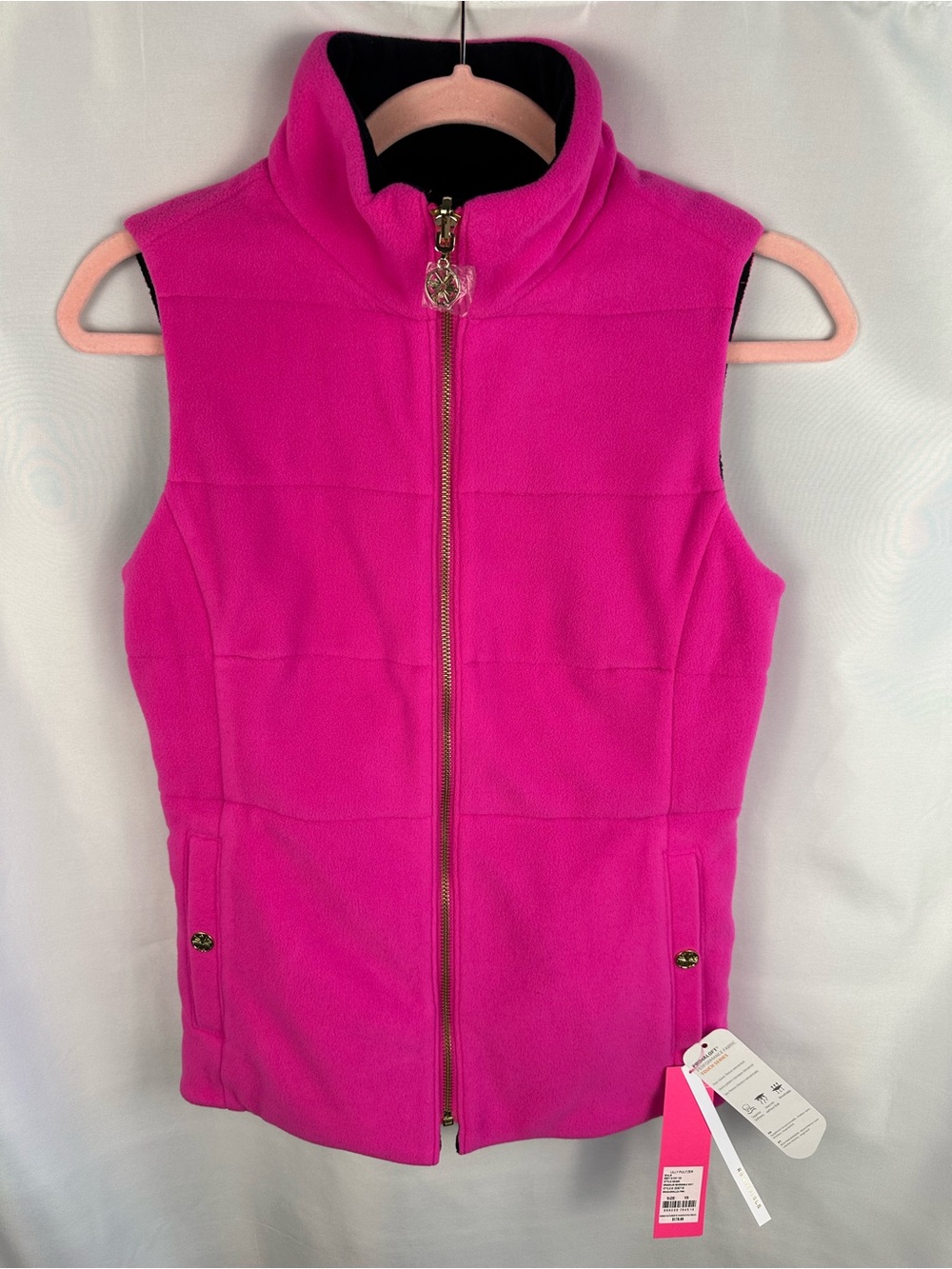 Lilly Pulitzer NWT,XS Brooklee reversible vest bougainvillea pink/black